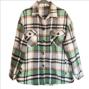 STACCATO SWEET COMFORT SHACKET SHIRT JACKET COZY PLAID WOMENS MEDIUM OVERSIZED